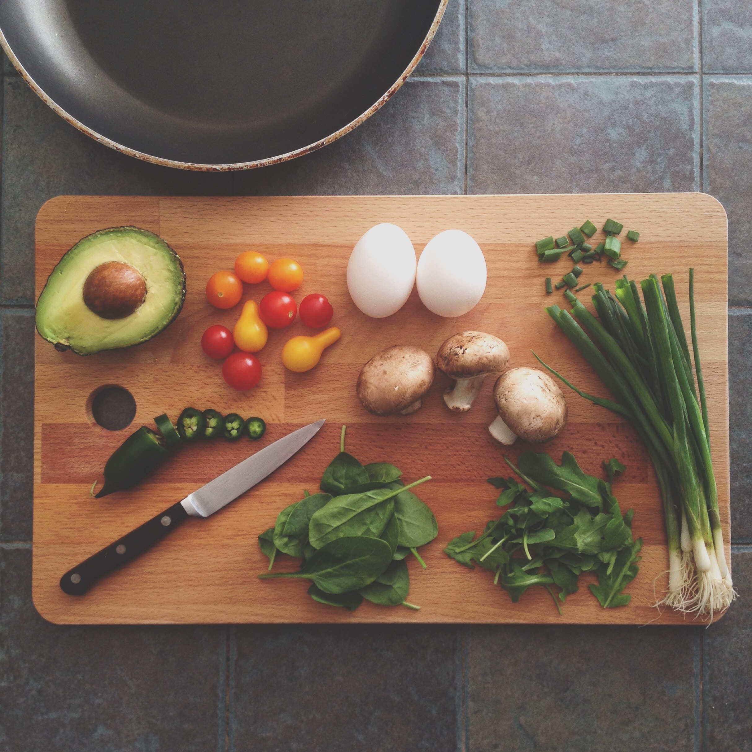 cutting board with food